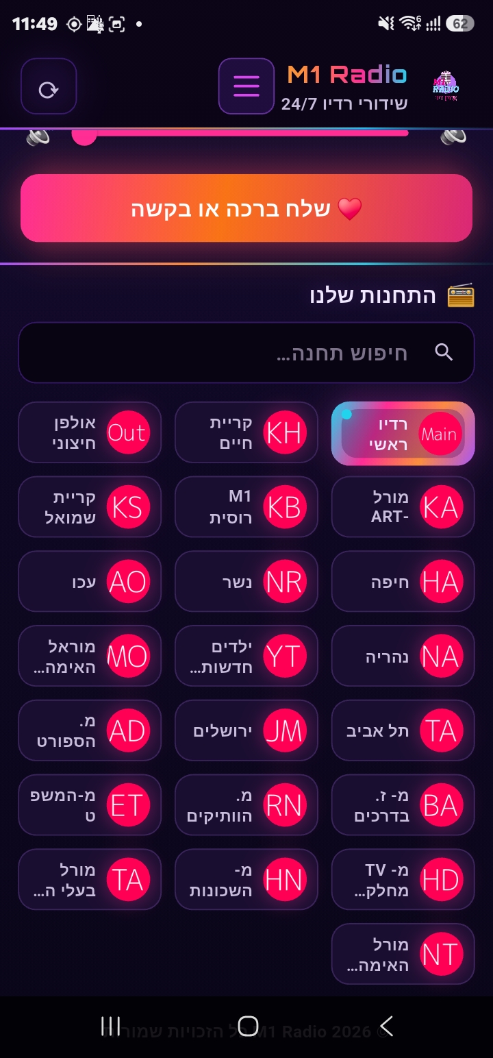 תחנות ובקשות באפליקציית M1 Radio